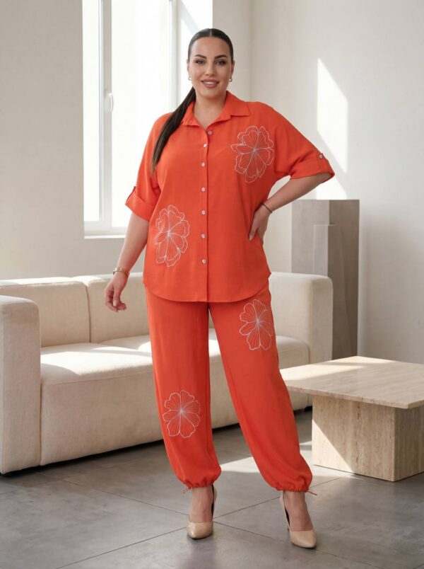 Black Floral Embroidered Two-Piece Set - Wholesale Button-Up Top & Jogger Pants Black Floral Embroidered Two-Piece Set - Wholesale Button-Up Top & Jogger Pants