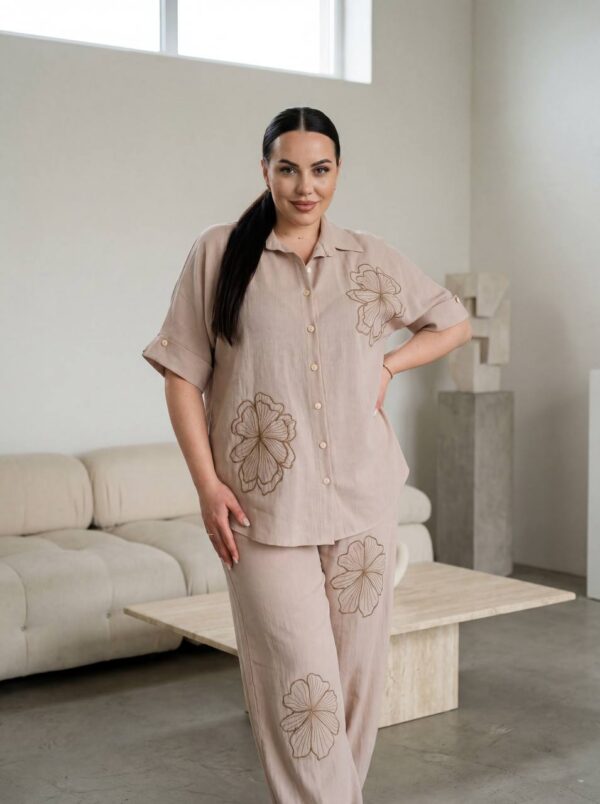 Black Floral Embroidered Two-Piece Set - Wholesale Button-Up Top & Jogger Pants Black Floral Embroidered Two-Piece Set - Wholesale Button-Up Top & Jogger Pants