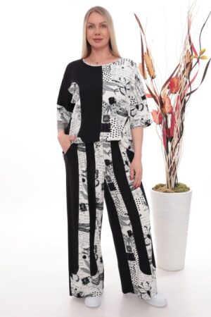 Modern Mixed Print Palazzo Pant Suit Modern Mixed Print Palazzo Pant Suit
