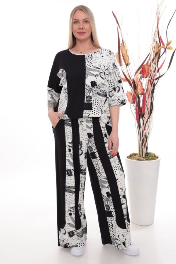 Modern Mixed Print Palazzo Pant Suit Modern Mixed Print Palazzo Pant Suit