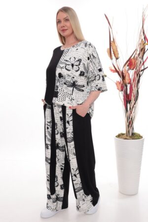 Modern Mixed Print Palazzo Pant Suit