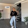 Premium Graphic Print T-Shirt with Distressed Denim Set
