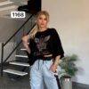 Premium Graphic Print T-Shirt with Distressed Denim Set