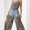 Leopard Print Two-Piece Set with Denim Accents Leopard Print Two-Piece Set with Denim Accents