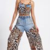 Leopard Print Two-Piece Set with Denim Accents Leopard Print Two-Piece Set with Denim Accents