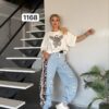 Premium Graphic Print T-Shirt with Distressed Denim Set