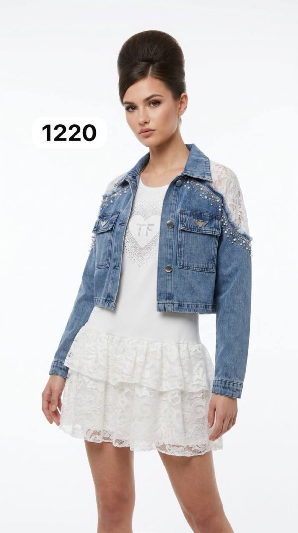 Denim Jacket with Lace Embellishments - TATU1220 Denim Jacket with Lace Embellishments - TATU1220