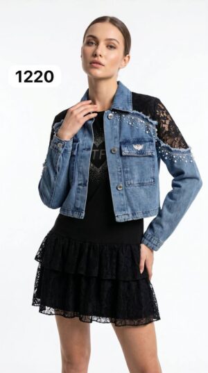 Denim Jacket with Lace Embellishments - TATU1220 Denim Jacket with Lace Embellishments - TATU1220
