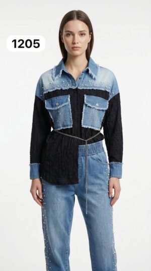 Premium Color-Block Denim Jacket & Jogger Set