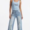 Women's Distressed Denim Set with Rhinestone Embellished Tank Top Women's Distressed Denim Set with Rhinestone Embellished Tank Top