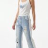 Women's Distressed Denim Set with Rhinestone Embellished Tank Top Women's Distressed Denim Set with Rhinestone Embellished Tank Top