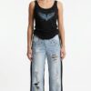 Women's Distressed Denim Set with Rhinestone Embellished Tank Top Women's Distressed Denim Set with Rhinestone Embellished Tank Top