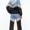 TATU1294 Premium Lace & Denim Color Block Tracksuit Set