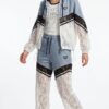 TATU1294 Premium Lace & Denim Color Block Tracksuit Set