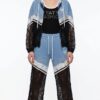 TATU1294 Premium Lace & Denim Color Block Tracksuit Set