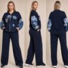 Navy Floral Bomber Jacket Tracksuit Set