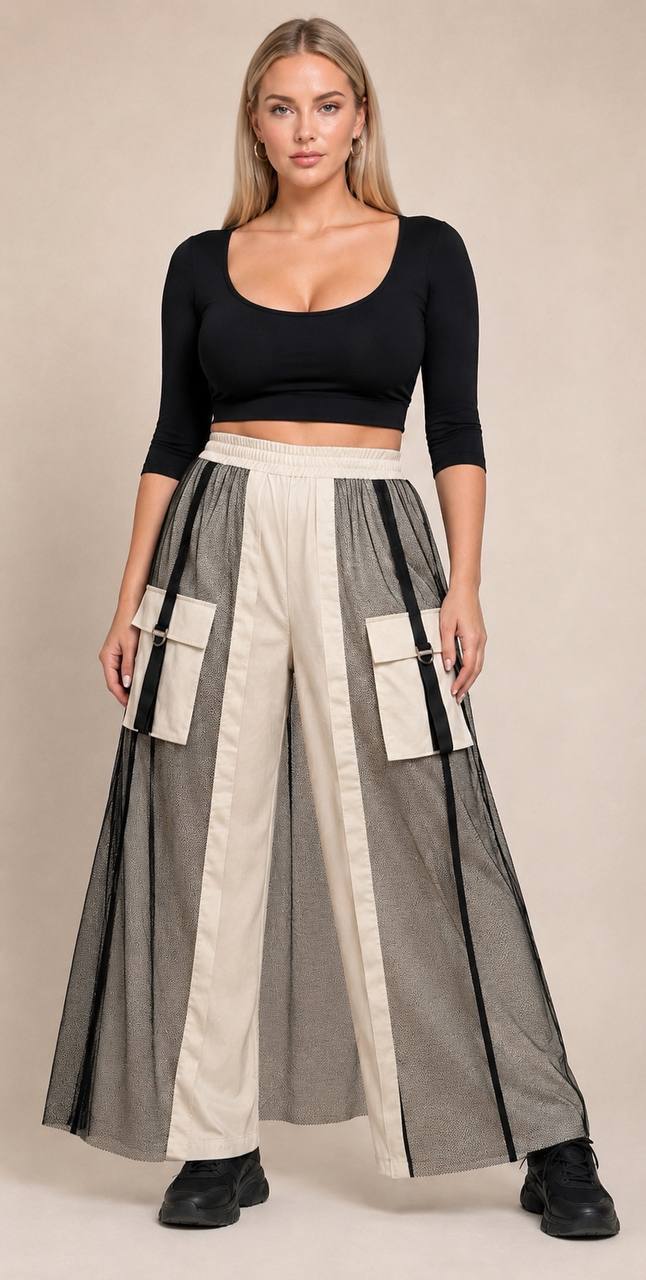 tg_4aaf73264fc6d544 Premium Color Block Maxi Skirt with Cargo Pockets
