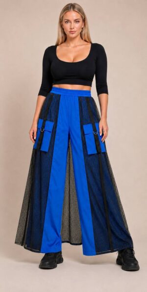 Premium Color Block Maxi Skirt with Cargo Pockets