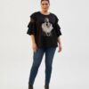tg_f895329e3ed37e86 Premium Black Ruffle Blouse with Graphic Print - Wholesale