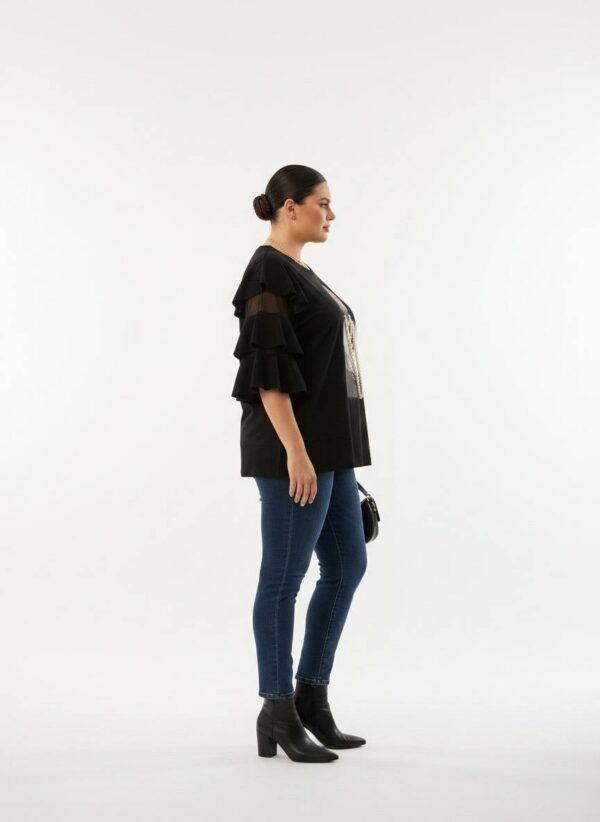 tg_4edb44c589137d73 Premium Black Ruffle Blouse with Graphic Print - Wholesale