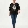 tg_9e62d94f4cd46771 Premium Black Ruffle Blouse with Graphic Print - Wholesale