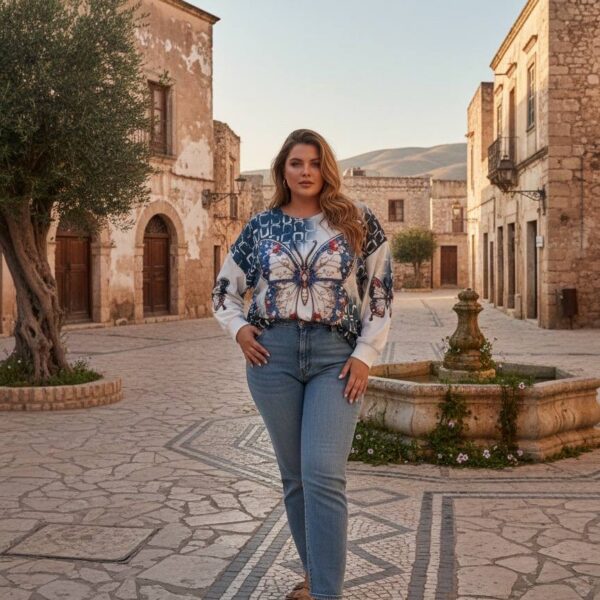 Premium Butterfly Print Blouse - Sizes 44-48