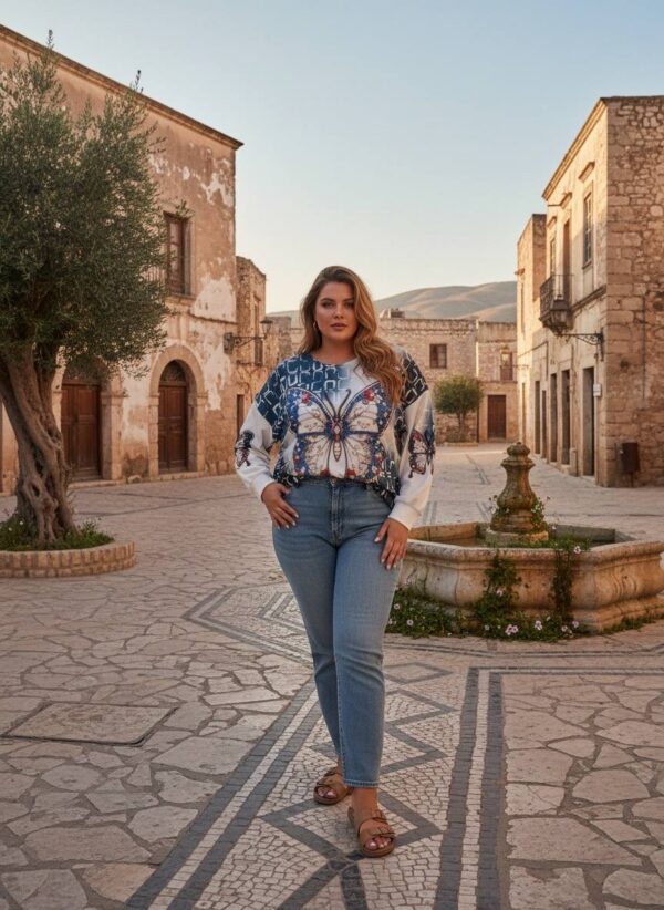 tg_ee951b1f452ec0b5 Premium Butterfly Print Blouse - Sizes 44-48