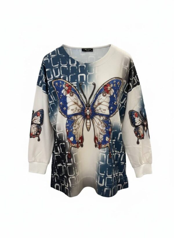 tg_8e92cac0b2945f94 Premium Butterfly Print Blouse - Sizes 44-48