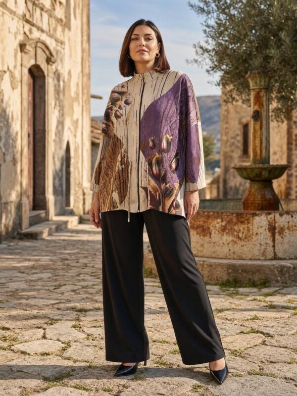 Premium Mixed Print Zip-Up Jacket with Coordinating Trousers