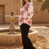 tg_7532982f48c0fa23 Floral Print Zip Jacket with Black Pants Set