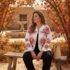 tg_a39d28b4f240eb46 Floral Print Zip Jacket with Black Pants Set