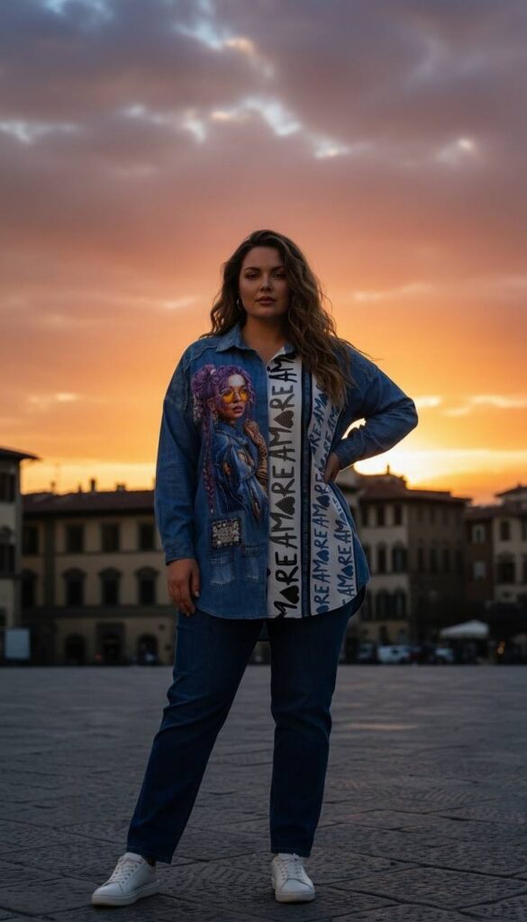 Premium Denim Shirt with Graphic Print