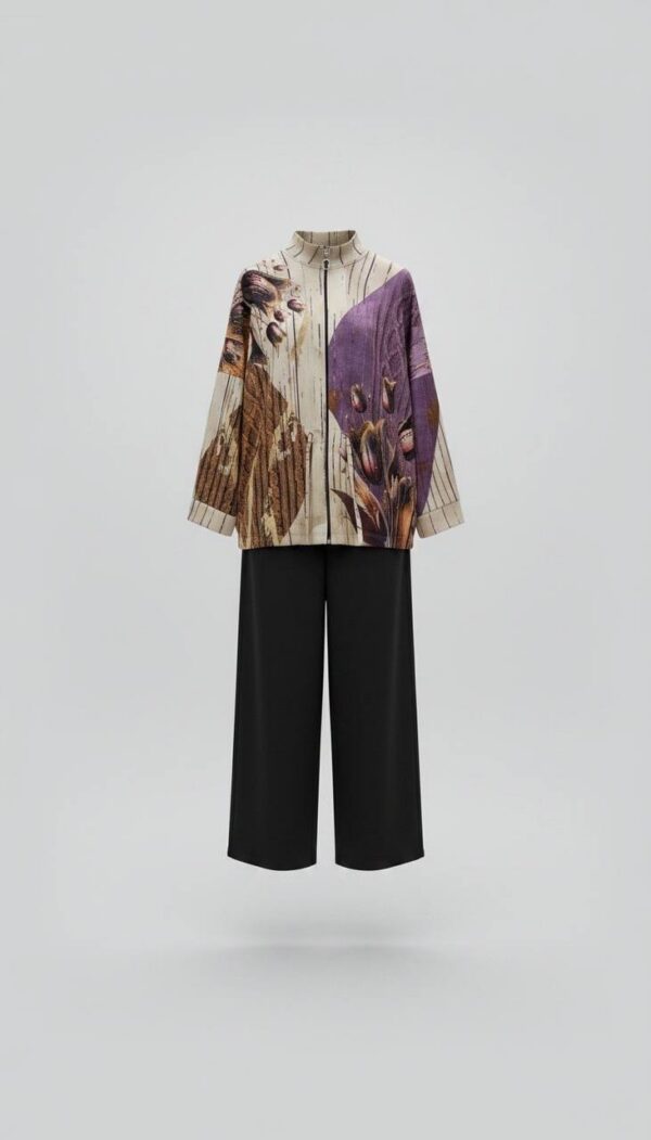 tg_d557966884f34472 Premium Mixed Print Zip-Up Jacket with Coordinating Trousers