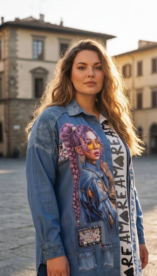 tg_f4a211ea63305dd4 Premium Denim Shirt with Graphic Print