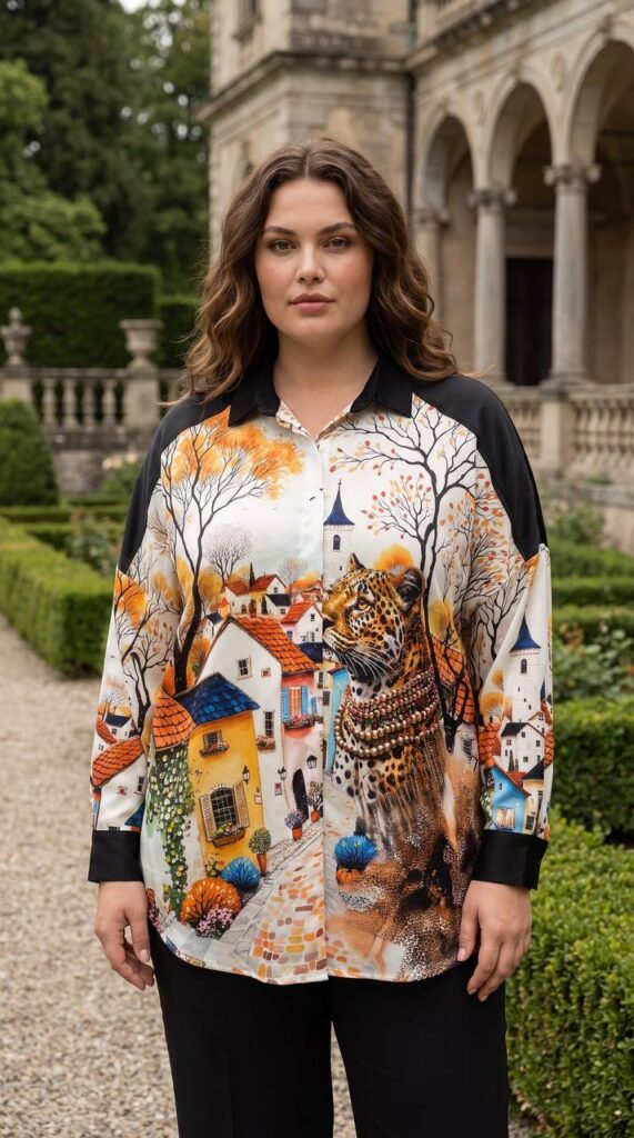 tg_ebc62e7766e4294b Premium Autumn Village Artistic Button-Up Shirt