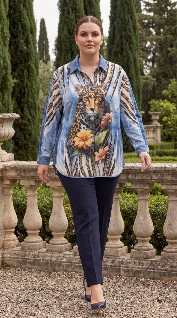 tg_4fe6676a0f040ef6 Premium Denim Shirt with Leopard & Floral Print