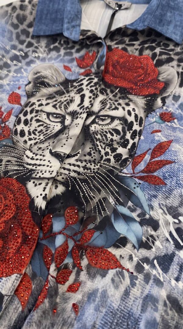 tg_53e8d646054437b8 Premium Denim Leopard Rose Print Shirt