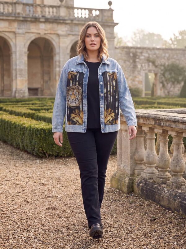 Premium Denim Jacket with Tiger Graphic Print
