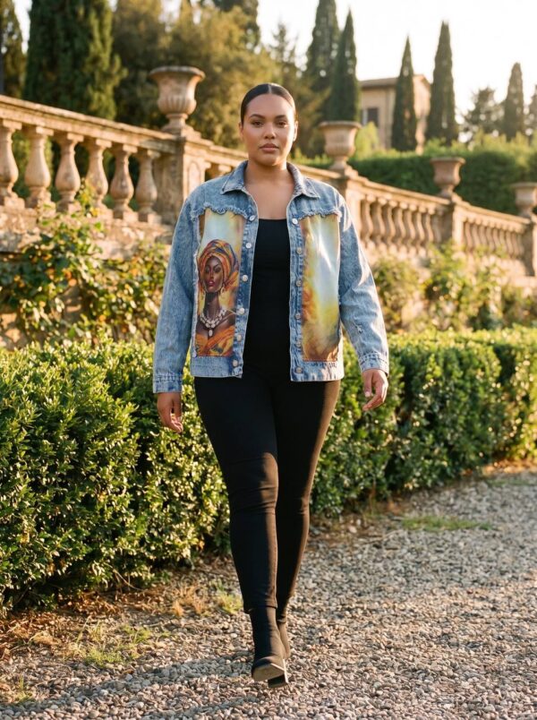 Premium Denim Jacket with Artistic Portrait Print