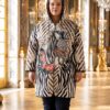 Premium Zebra Print Wool Coat with Floral Embroidery