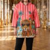 Premium Striped Hooded Coat with Artistic Animal Print