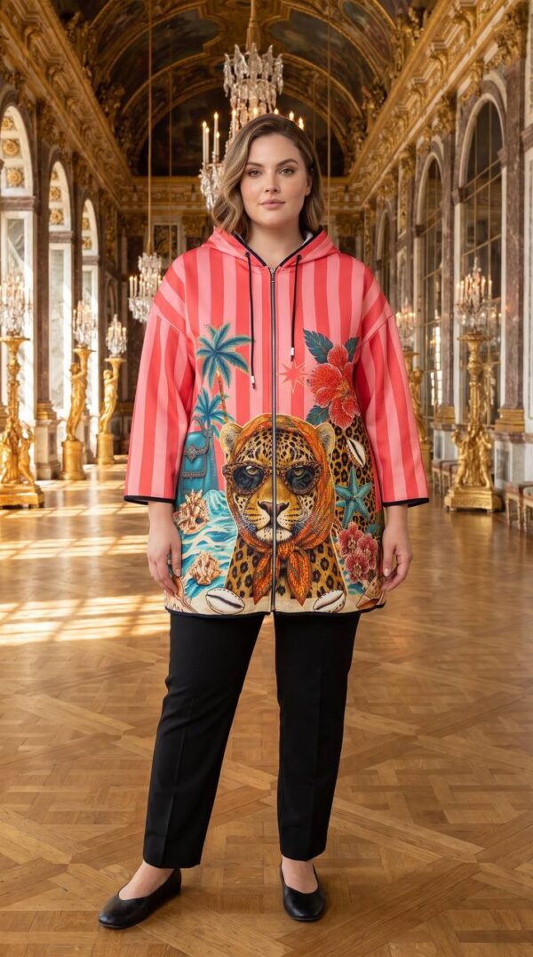 tg_a32c138c45c015b6 Premium Striped Hooded Coat with Artistic Animal Print