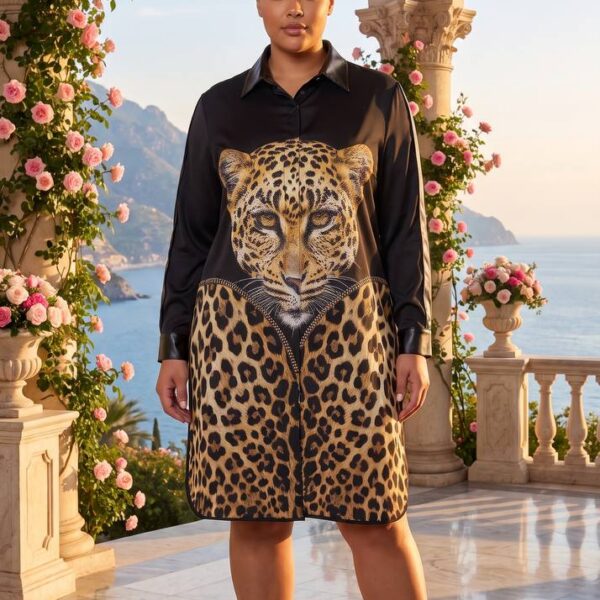 Premium Leopard Print Shirt Dress