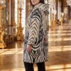 Premium Zebra Print Wool Coat with Floral Embroidery