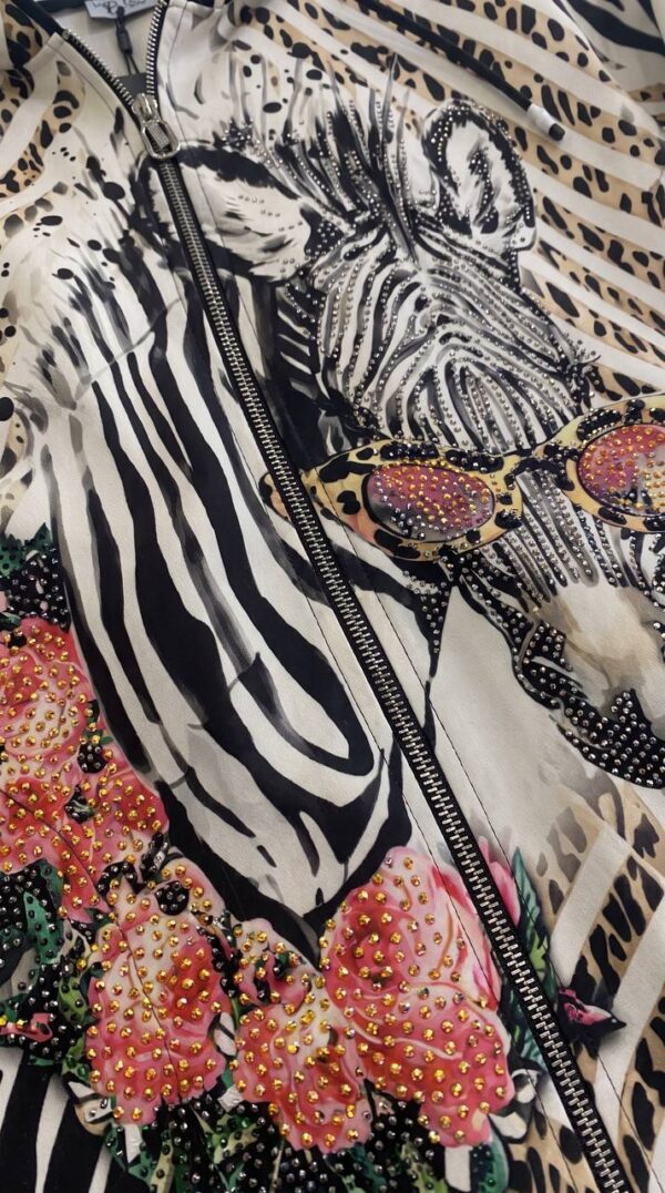 Premium Zebra Print Wool Coat with Floral Embroidery