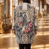Premium Zebra Print Wool Coat with Floral Embroidery