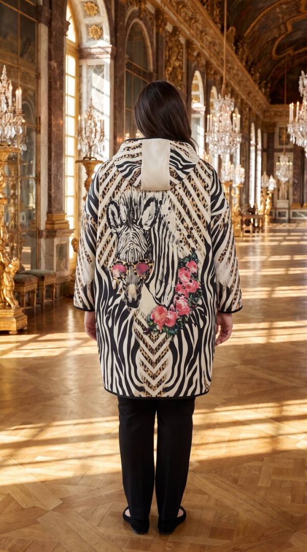 Premium Zebra Print Wool Coat with Floral Embroidery
